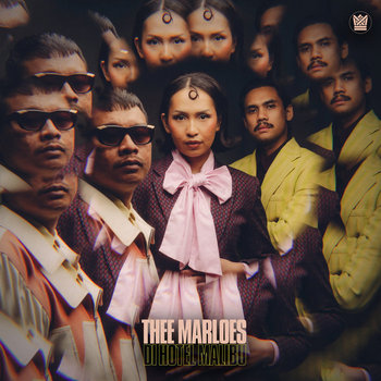 Plattencover "Di Hotel Malibu" von Thee Marloes. Die Mitglieder sind um die Sängerin als Kaleidoskop-Photo abgebildet.
